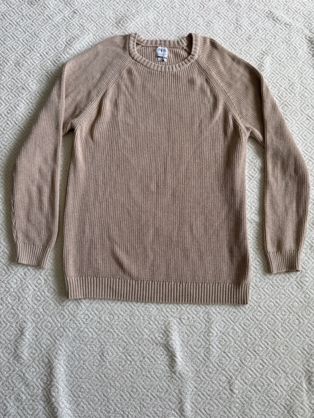 Zara Men’s Cream Ribbed Crewneck Sweater Sz XL 100%Fine Cotton
